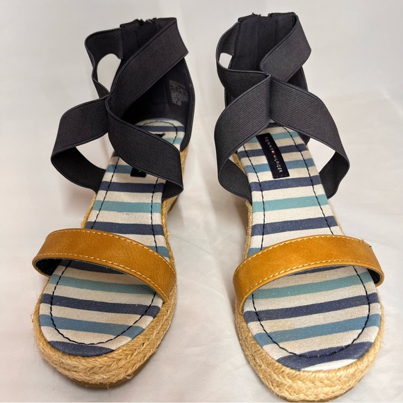 Tommy Hilfiger Girls Anastasia Espadrille Wedge Sandals Blue/Tan Zip Back Size 4 - Picture 12 of 12